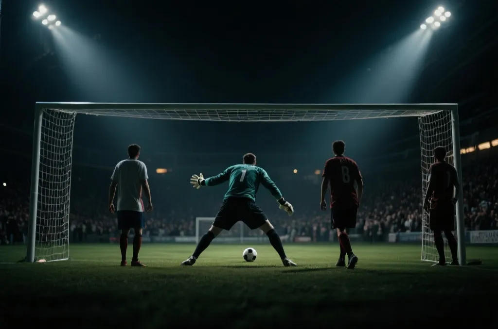 点球大战与绝杀瞬间的球场夜景插画